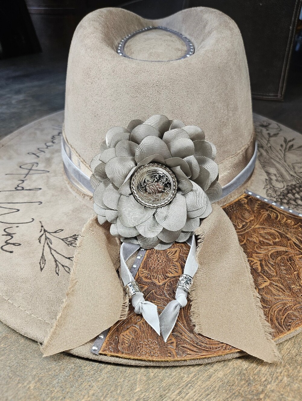 NEW Taupe Fedora Cowboy Hat Hand Burned Inspired by Jessie Murph, Hand Burned